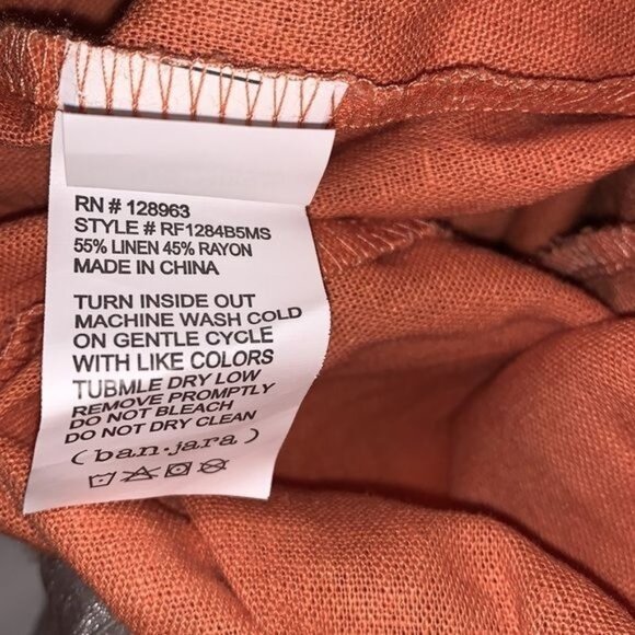 Banjara XS Rust Linen/Rayon Blend Elastic Waist Women’s Pants - Picture 7 of 11